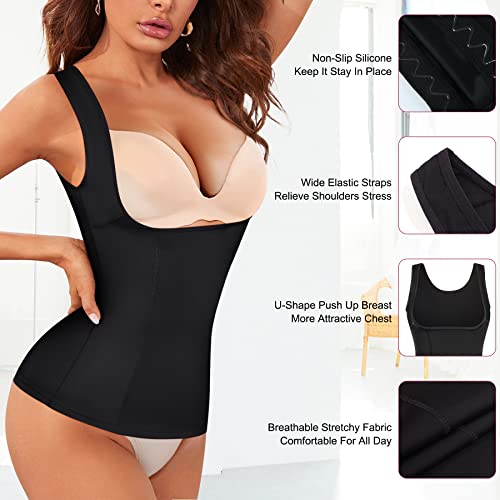 Micohpkle Shapewear For Women Tummy Control Waist Trainer Tank Top Body Shaper Fajas Post Surgery Compression Garment (Black, Large) #TOP5