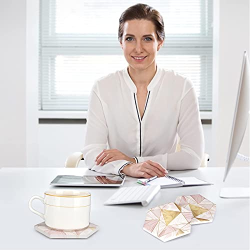 Deceram 6 Pcs Pink Marble Coasters With Holder Gold Absorbent Drink Coasters Beverage Coasters Cute Ceramic Table Coaster Set Kitchen Accessories Decorative Bar Coasters Modern Coffee Table Decor Cup Coasters thumb #3