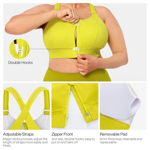 Image of High Impact Sports Bras for Women Adjustable Zip Front Plus Size Workout Bra Full Coverage Removable Padded Running