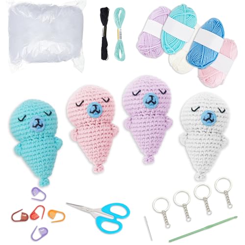 ORIGACH Crochet Kit for Beginner Adults 4 Pcs DIY Sleeping Seal Starter Crochet Kit