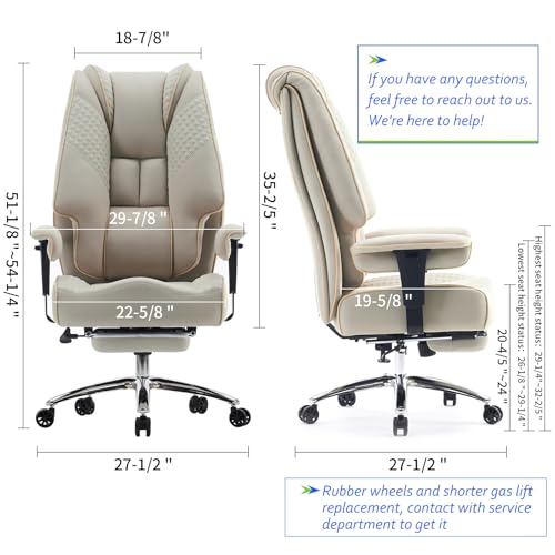 Big and Tall Office Chair 400lbs Wide Seat, Leather High Back Executive Office Chair with Foot Rest, Ergonomic Chairs Lumbar Support for Lower Back Pain Relief (Mesh Dark Beige)