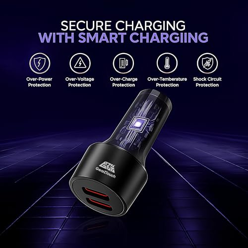 Image of 90W Dual Port Fast Smart Car Charger with 1.2M C-I Cable SuperVooc All Metal PD Quick 45W + 45W Fast Charger Compatible with iPhone & Android Samsung, Vivo, Oppo & Tablets All Brand-Black