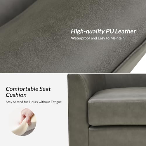 Image of HULALA HOME Faux Leather Swivel Accent Chair with Solid Wood Base, Round Swivel Barrel Chair for Living Room and Bedroom, No Assembly Required, Grey