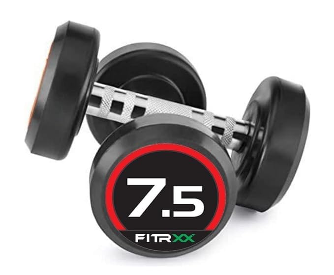 FITRXX Pair of 7.5kg Rubber Coated Round Bouncer Dumbbells for Men & Women | Durable Cast Iron Dumbbell Set for Home & Gym Workout | Full Body Fitness Training | Set of 2 (7.5kg Each)
