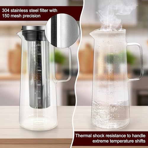 Cafeteira fria fácil de usar, filtro de aço inoxidável superfino e vidro resistente, todas as peças