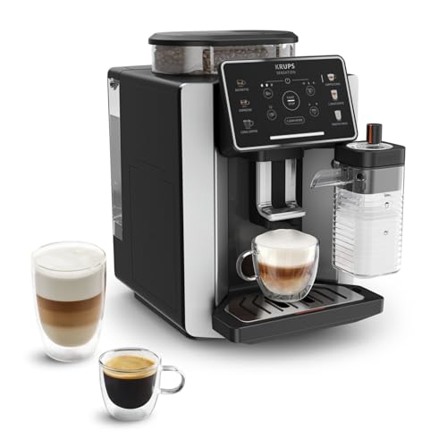 Krups Sensation Milk, Cafetera superautomática, 6 Bebidas a Base de Café y Café con Leche, Tecnología Milk Maestro, Jarra de leche integrada, Fácil de Usar, Plateada y negra, EA912E10
