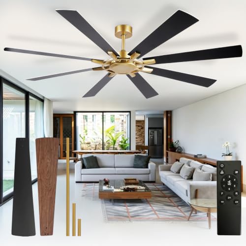 Image of Depuley Ceiling Fan Without Light: 72 Inch Big Indoor Outdoor Fan with Remote Control - Large Farmhouse Black Gold Ceiling Fan no Light 8 Blade Reversible Quiet DC Motor Memory Function Timer