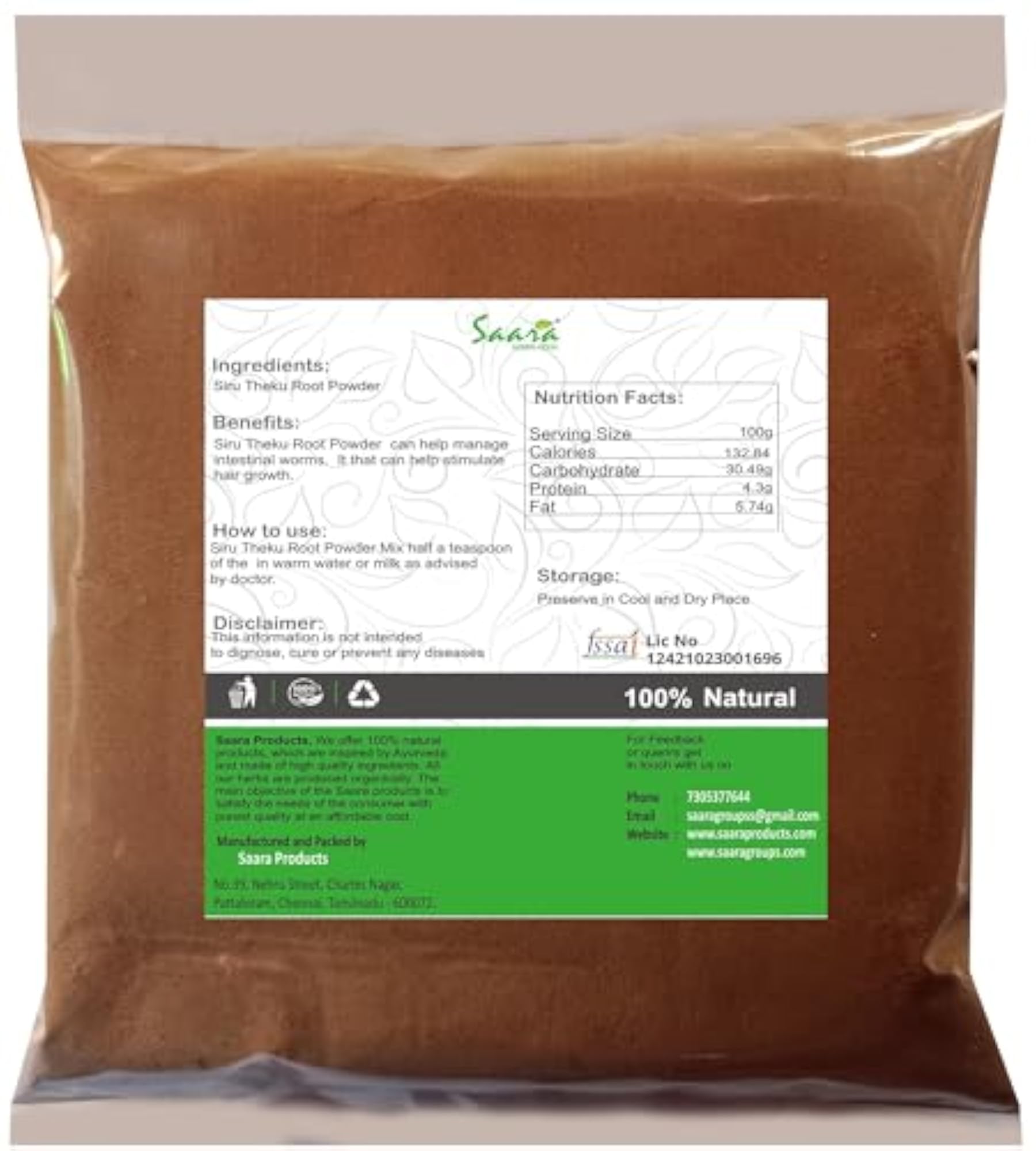 SAARA Siru Theku Root Powder, 100g