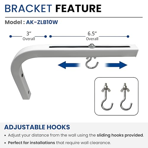Image of AKIA SCREENS 10 Inch Universal Projector Screen L-Bracket Wall Mount Kit, Adjustable Extension 3-10 Inch, Steel Hanging Hooks for Indoor Outdoor Projection Screens, White, AK-ZLB10W