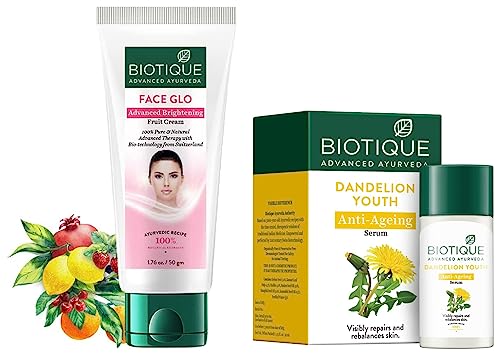 Image of Biotique Bio Dandelion Visibly Ageless Serum, 40 ml and Biotique Bio White Advanced Fairness Treatment Cream, 50g