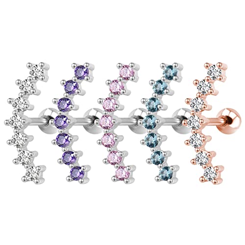 ZS Curve Seven Stud CZ Stud Earrings 316L Stainless Steel Ear Helix Conch Cartilage Piercing