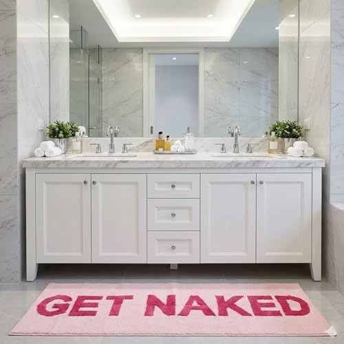 BOVEU Get Naked Bademattenläufer, rutschfest, saugfähig, rosa, maschinenwaschbarer Badteppich, weiche Teppiche für Badezimmer und Dusche, 61 x 149,9 cm, Pink