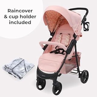 My Babiie MB30 Pushchair – from Birth to 4 Years (22kg), Easy Compact Fold, Large Shopping Basket, Adjustable Handle, Stroller Includes Cup Holder, Rain Cover – Pink Leopard