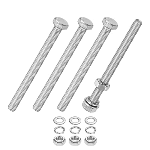 M METERXITY 4-Pack Hex Head Screw Bolt with Nuts Flat &amp; Lock Washers M5x60mm Stainless Steel Bolts and Nuts Kit Fully Threaded Metric Bolt Assortment for Equipment/Machinery