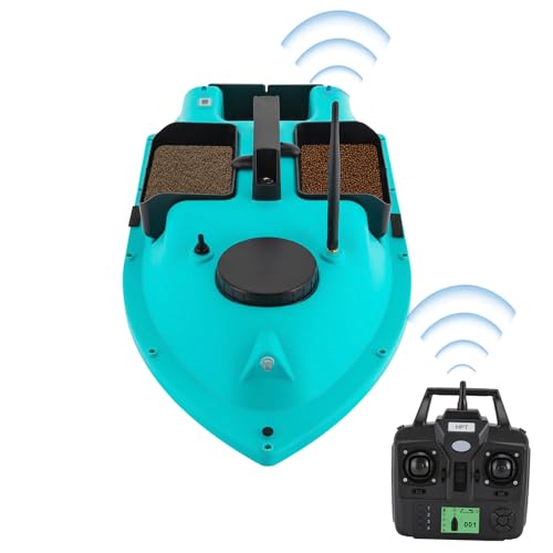 Bateau d'alimentation de pêche RC bleu avec télécommande longue portée