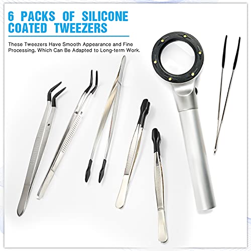 6 Pieces Rubber Tipped Tweezers Pvc Stainless Steel Rubber Coated Tips Tweezers For Jewelry Hobby Industrial Hobby Craft (Black) #TOP5