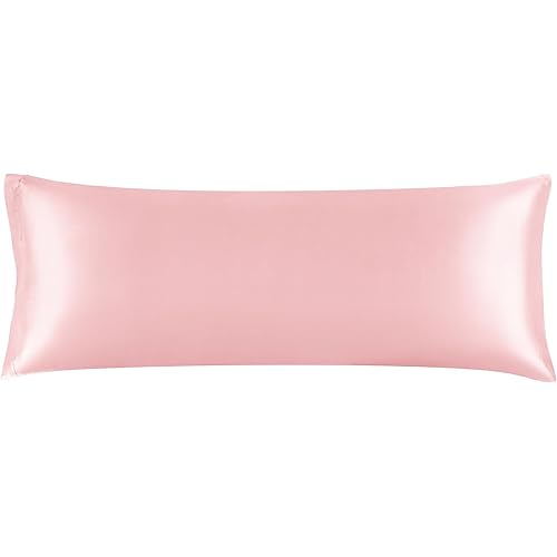 BEDELITE Satin Body Pillow Cover, Super Soft and Cooling Body Pillow Pillowcase for Hair and Skin, Breathable Silky Full Long Pillowcase Cover(20"x54", Pink)