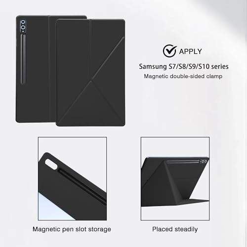 Image of Magnetic Case for Samsung Galaxy Tab S7 FE 5G 2021 /S8 Plus 2022 /S7 Plus 2020 12.4 inch Model SM-X800 X806 T730 T736 T970 T975 T976 T978 Tablet with S-Pen Holder, Auto Wake /with Stand Tablet Cover, Black