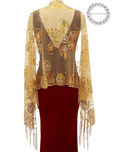 EASEDAILY Women's Shawls and Wraps for Evening Dresses Sparkling Sequin Wedding Party Scarf Fringe Bridal Stole for Bride