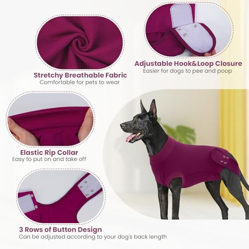Image of IDOMIK Dog Recovery Suit for Neuter Spay,Anti-Licking Dog Surgical Bodysuit | Soft Dog Recovery Onesie Protects Abdominal Wounds, Easy to Wear, Easy Potty Breaks, E-Collar Cone Alternative,Purple,S