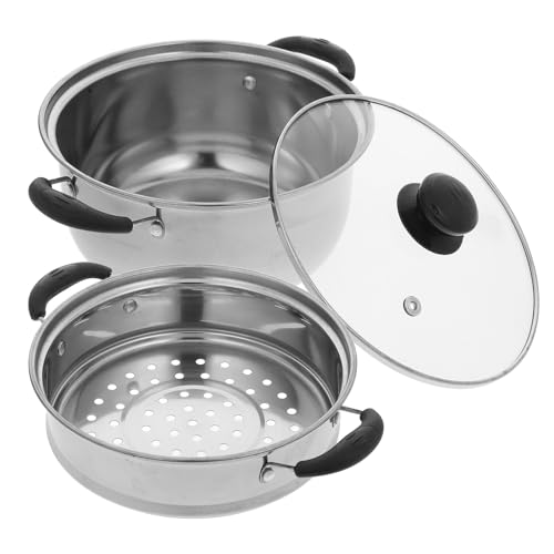 Ipetboom Pentola Vapore Acciaio Inox Vaporiera Cucina Pentola per Cottura a Vapore Compatibile Gas Elettrico Uso Domestico con Coperchio E Doppio Manico