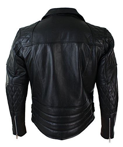 Chaqueta Biker Acolchada de Cuero Negro y Blanco miniatura 2