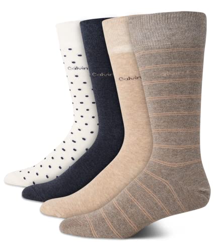 Calvin Klein Men's Dress Socks - 4 Pack Soft Cotton Blend, Striped Crew Socks - Casual Long Work Socks for Men (Sizes: 7-12) - Main Image