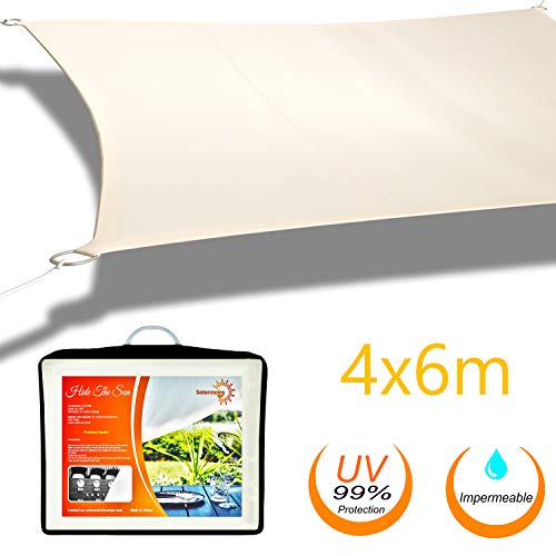 Preisvergleich Produktbild Solennoire Sonnensegel Lidschattenkerze, wasserdicht Sonnensegel 100% Polyestergewebe, Schattierung: 98% UV-Schutz, 99% Polyamid, Befestigungsschnüre & Edelstahlringe, Farbe Beige 4x6m beige