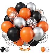 Black Orange Balloons 12 Inch Black Orange Silver Confetti Balloons Halloween Trick or Treat Ball...