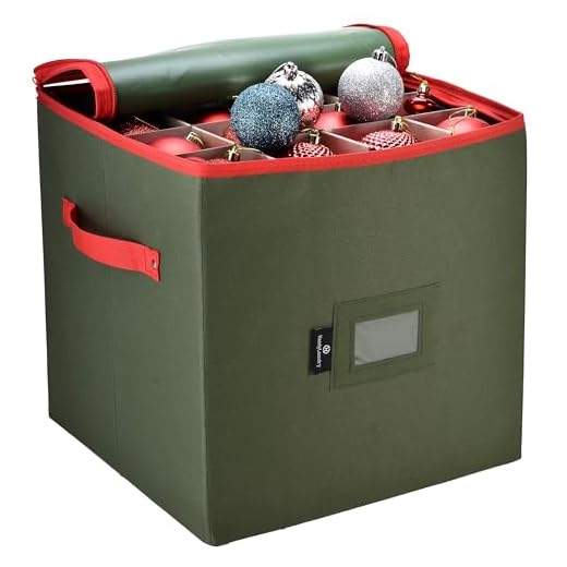 Handy Laundry, Christmas Ornament Storage, Stores up to 64 Holiday Ornament, Adjustable Dividers, Zippered Top, Two Handles Attractive Storage Box Keeps Decorations Clean & Dry for Next Season, Green