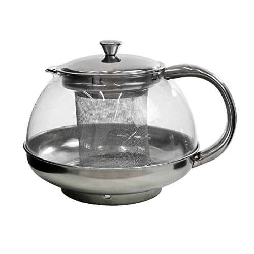 CHALEIRA DE VIDRO/INOX COM INFUSOR 800ML NA CAIXA