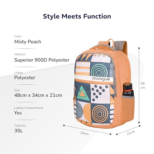 Image of Provogue Blaze Laptop Backpack 35L with 2 spacious compartments and Rain Cover - School Bag for Girls | Girls School Bag, College Backpack for Women and Men with Laptop compartment