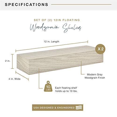 Image of MCS Gray Woodgrain Floating Shelves 12 Inch x 4 Inch, Set of 2, 12 x 4