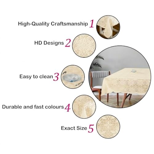 Image of Cotton Net Embroidered Center & Dining Table Cover for 4 Seater | Rectangular 40x60 Inch | Lightweight & Washable Table Cloth | Pack of 1 (Cream)