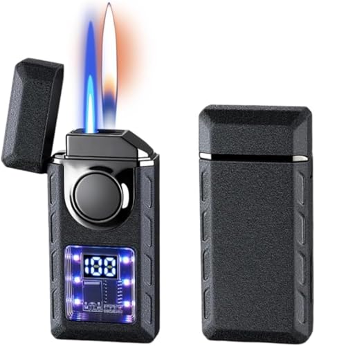 Generic Accendino multifunzione a doppia fiamma con luci colorate, controllo vocale e fiamma regolabile, antivento, a induzione intelligente, combustione diretta, nero opaco