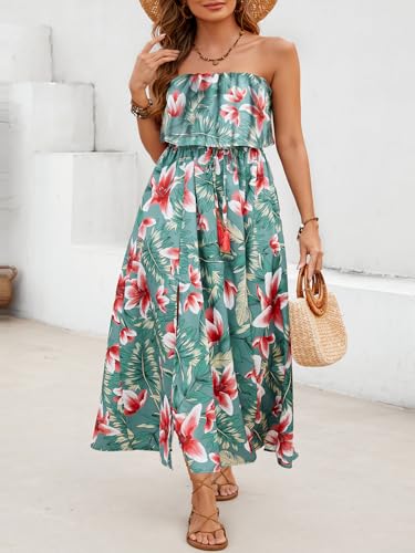 Image of Women's Ruffle Floral Maxi Summer Casual Dress Off Shoulder Wedding Guest Slit Hem Beach Prom Dresses