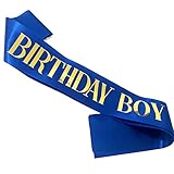 Birthday Sash for Men Blue with Gold Foil Letter 16th 18th 21st 30th 40th 50th 60th 70th First Birthday Boy Sashes Gifts Decorations Party Supplies