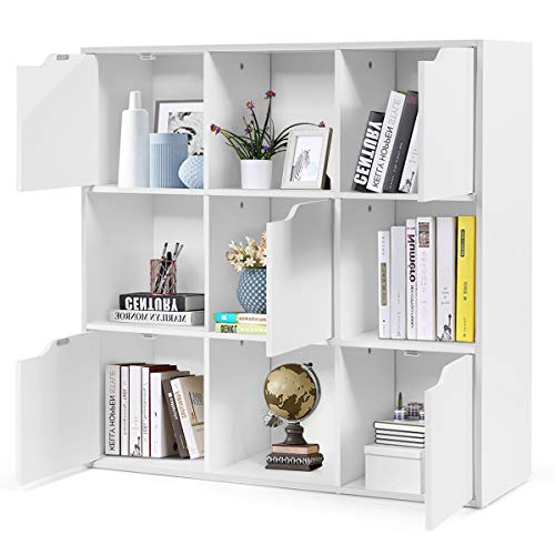 COSTWAY Bibliothèque de Rangement, Cube de Rangement 4 Ouvert et 5 Fermé, Idéal pour Salon, Chambre, Entrée Etc. 90 x 29 x 90 cm (Blanc)