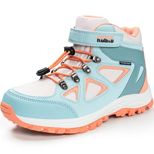 R CORD Kids Waterproof Hiking Boots Boys Girls Anti Collision Anti-Skid Athletic Outdoor Ankle Adventure Trekking Boots Hiking Boots for Outdoor BluePeach 1 Little kid by R CORD - Used condition - US$37.61