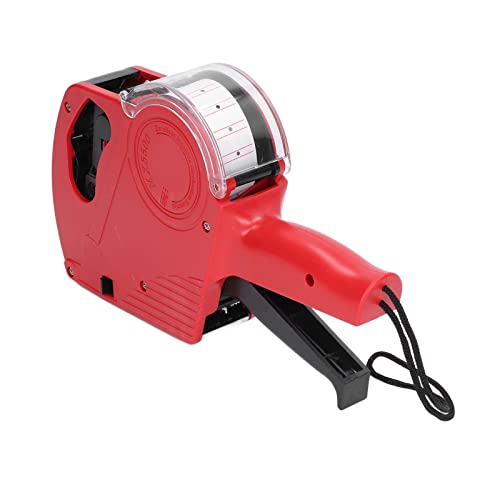 Hyuduo Pistola Etiquetadora de Precios 8 Dígitos, Máquina Manual Portátil con Cartucho de Etiquetas para Marcado Rápido de Precios, Color Rojo