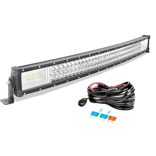 AUXTINGS 32 inch 405W Curved LED Light Bar Triple Row Work Light Spot Flood Beam with Wiring Harness kit Switch for Trucks Tractor 4X4 Boat Off Road Auto Fog Driving Lamp 12V 24V Waterproof