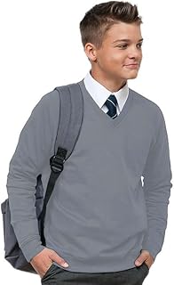 Sudadera de forro polar unisex para niños y niñas de 3 a 16 años, cuello en V, color negro y azul marino, gris, 15-16 Años