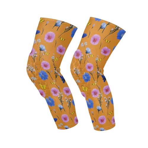 JUNZAN Colorful Flowers Basketball Knee Pads for Youth Kids Wrestling Knee Pads with Sleeves Sport Kneepads for Volleyball Football Orange