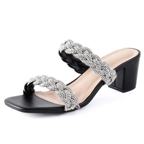 N.N.G Women Black Heels Sandals Size 7, Strappy Bling Mule