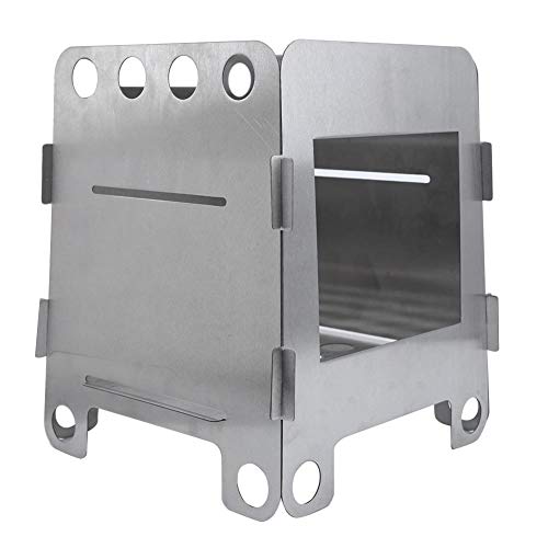 T best Estufa de leña, Estufa de leña Grande, Utensilios de Cocina de Pesca Plegables portátiles para Acampar para Actividades al Aire Libre(Plata)