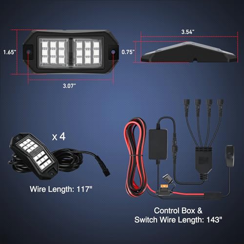 Image of Nilight RGB LED Rock Lights Kit 4 PCS 18LED Wide Angle Wheel Well Light with Remote & Bluetooth App Dual Control Multi Modes Underglow Multicolor Neon Pod for ATV UTV SUV Offroad Truck RZR Boat