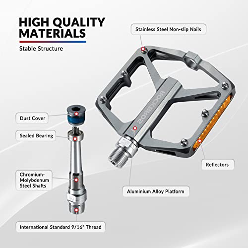 ROCKBROS Pedals Bicycle Pedals with Reflectors, Flat Bike Pedals Made of Aluminum Alloy, Anti-Slip - Image 2