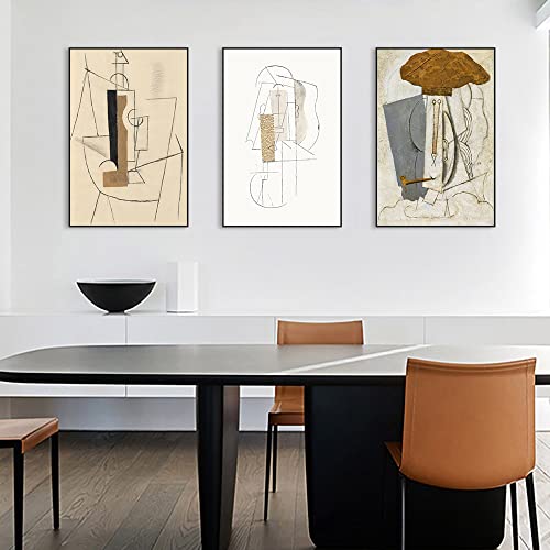Large Size Framed Wall Art, Boho Wall Art Set Of 3, Mid Century Modern Decor 24" X 32", Minimalist Black Beige Neutral Abstract Portrait Canvas Prints Wall Decor For Bedroom Living Room Bathroom #TOP2