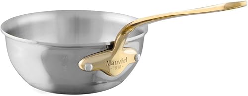 Mauviel 1830 M'Cook BZ - Sartén curvada de acero inoxidable pulido de 5 capas con mango de bronce, 2.1 cuartos de galón, fabricada en Francia