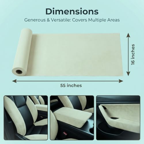 Image of Suede Fabric Wrap - Self Adhesive Film Sticker 16 x 55 Inches Silky Decal Sheet for Car Interior Furniture Upholstery DIY Elastic Stretch Peel and Stick Cream
